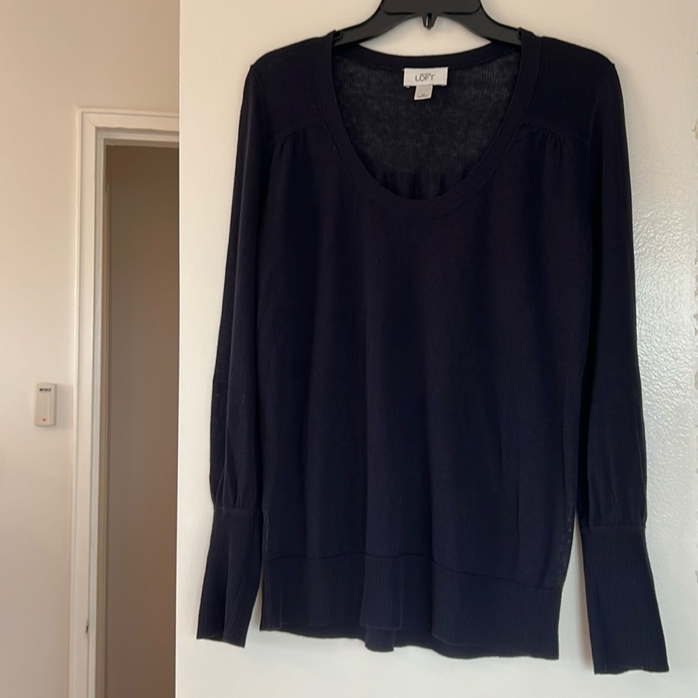 Loft navy  Linen cotton mix linen long sweater. Size M